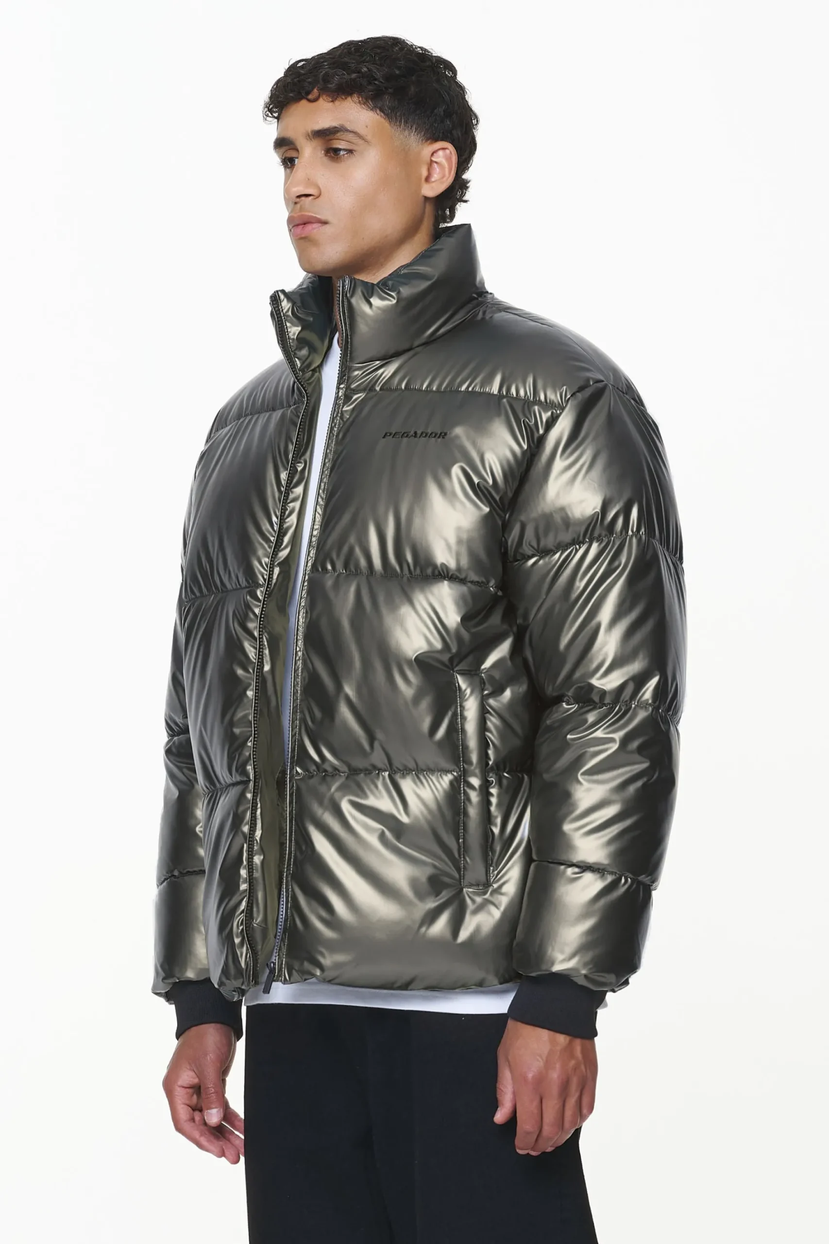 Pegador Jackets|Solin Glossy Puffer Jacket Dark Chrome