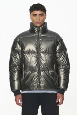 Pegador Jackets|Solin Glossy Puffer Jacket Dark Chrome