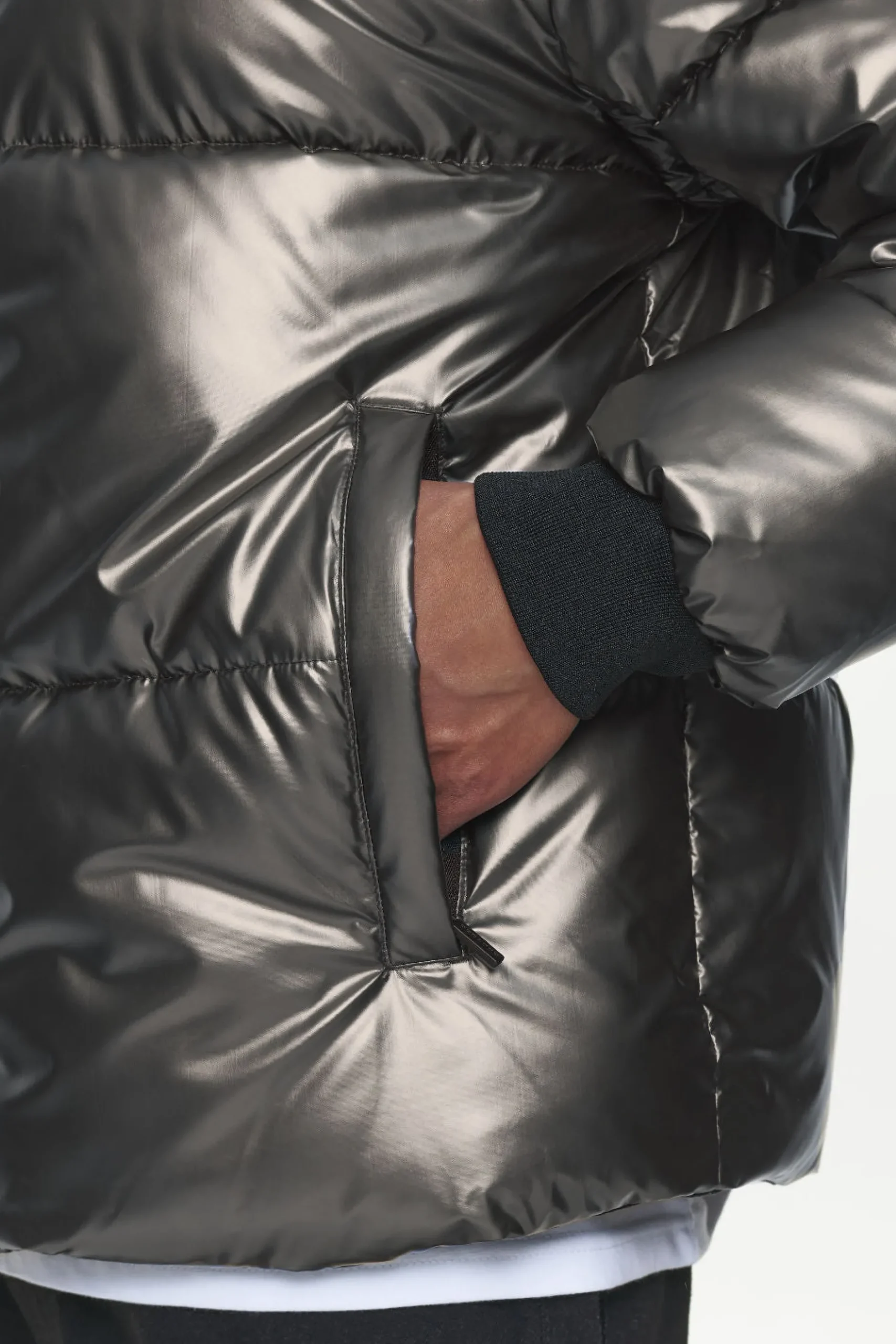 Pegador Jackets|Solin Glossy Puffer Jacket Dark Chrome