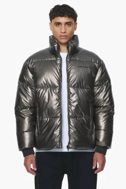 Pegador Jackets|Solin Glossy Puffer Jacket Dark Chrome