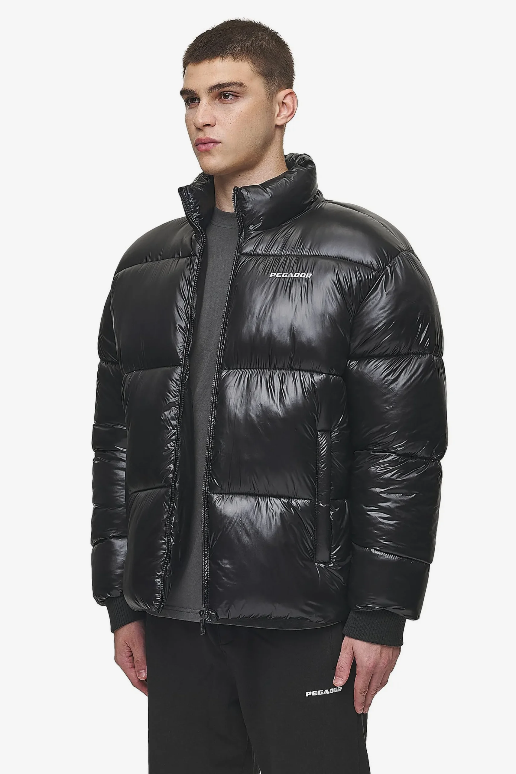 Pegador Jackets|Solin Light Glossy Puffer Jacket Black