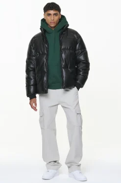 Pegador Jackets|Solin Vegan Leather Puffer Jacket Black