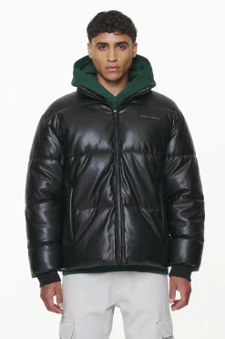 Pegador Jackets|Solin Vegan Leather Puffer Jacket Black