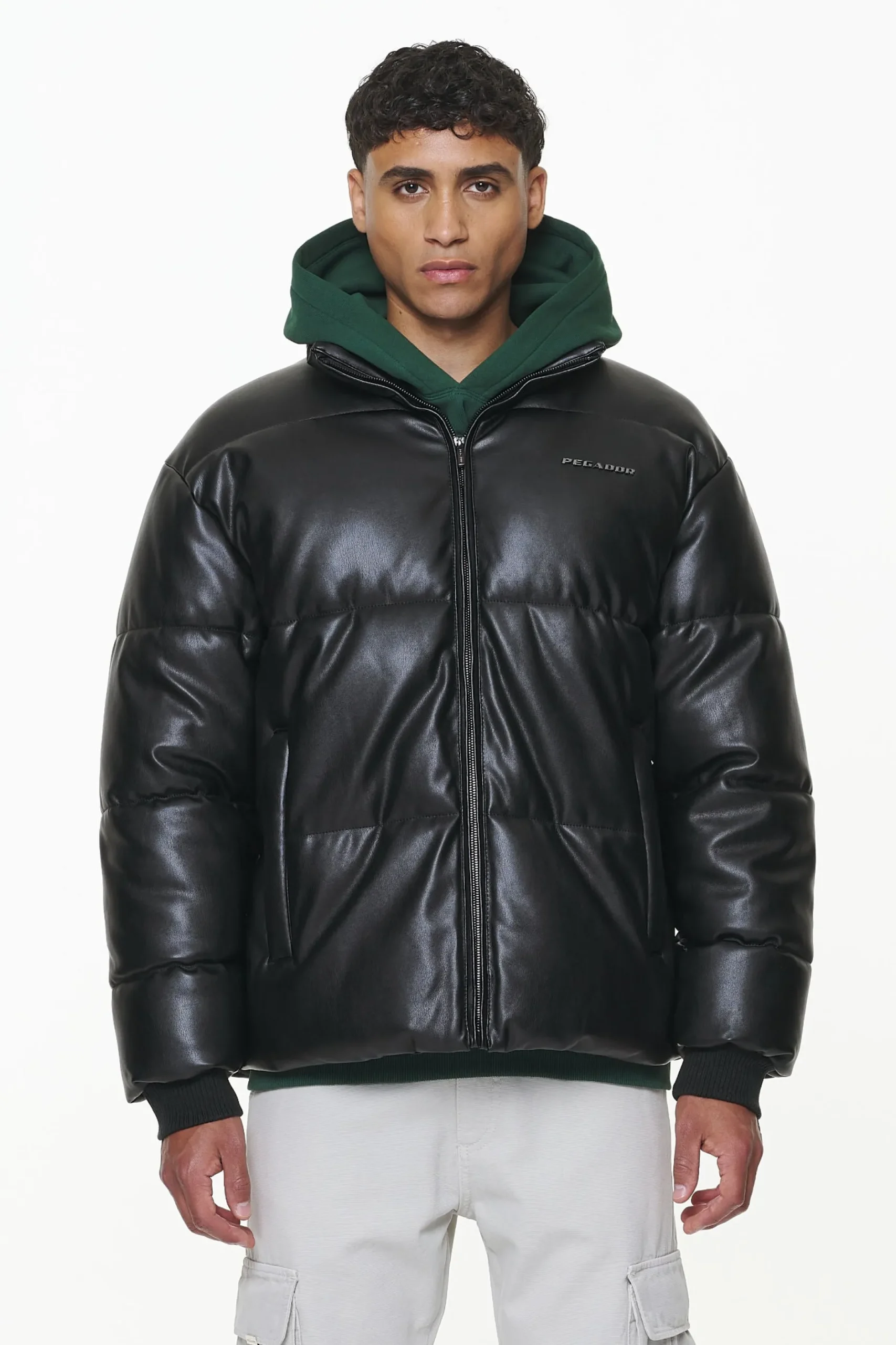 Pegador Jackets|Solin Vegan Leather Puffer Jacket Black