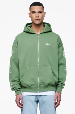 Pegador Hoodies|Zip Hoodies|Teston Sweat Jacket Vintage Washed Cypress Green