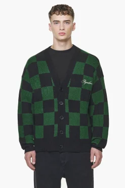 Pegador Sweaters|Knitwear|Todd Checkered Knit Cardigan Onyx Black British Green