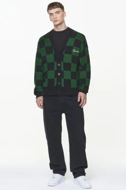 Pegador Sweaters|Knitwear|Todd Checkered Knit Cardigan Onyx Black British Green
