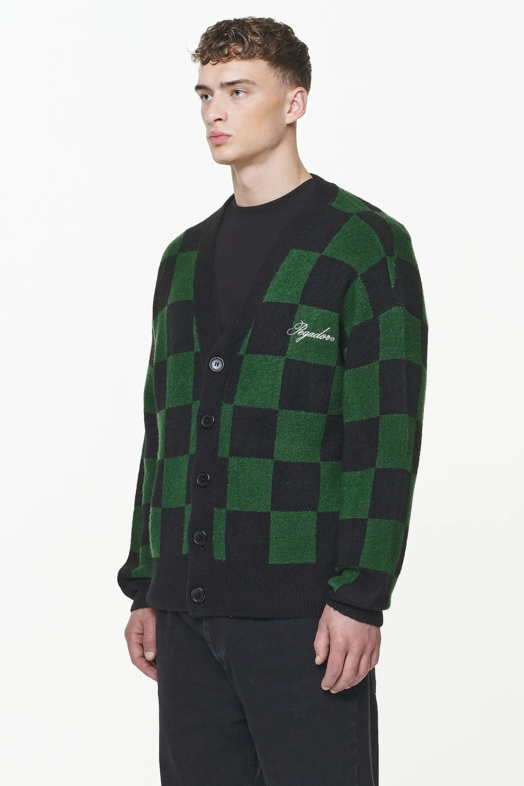 Pegador Sweaters|Knitwear|Todd Checkered Knit Cardigan Onyx Black British Green