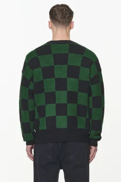 Pegador Sweaters|Knitwear|Todd Checkered Knit Cardigan Onyx Black British Green
