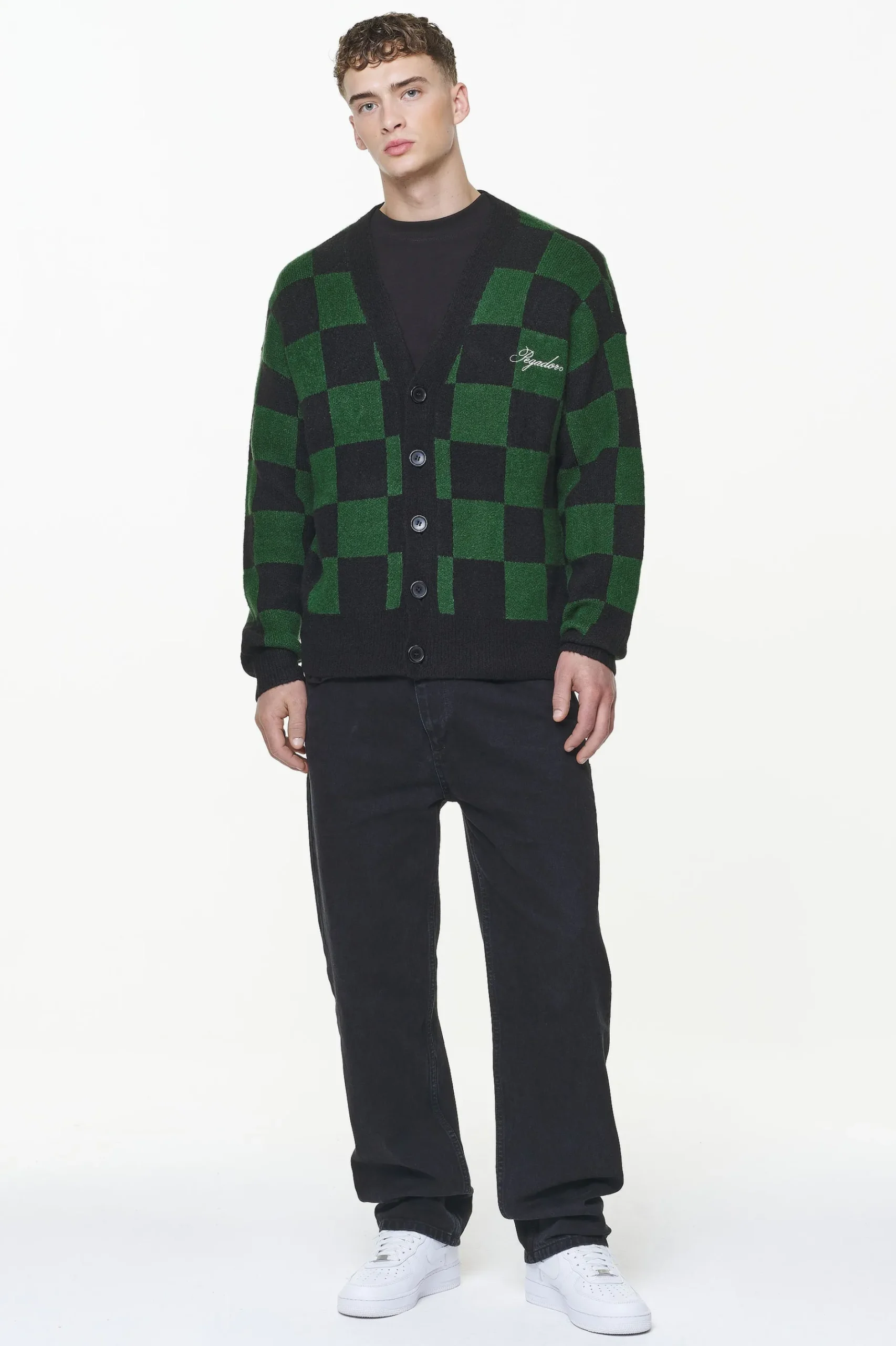 Pegador Sweaters|Knitwear|Todd Checkered Knit Cardigan Onyx Black British Green