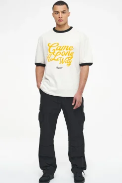 Pegador Tees|Trounce Oversized Ringer Tee Vintage Washed Angels Cream Black Ink