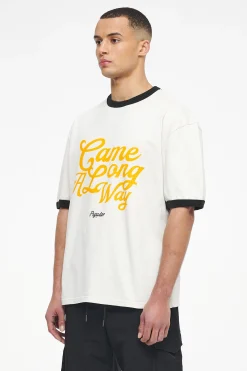 Pegador Tees|Trounce Oversized Ringer Tee Vintage Washed Angels Cream Black Ink