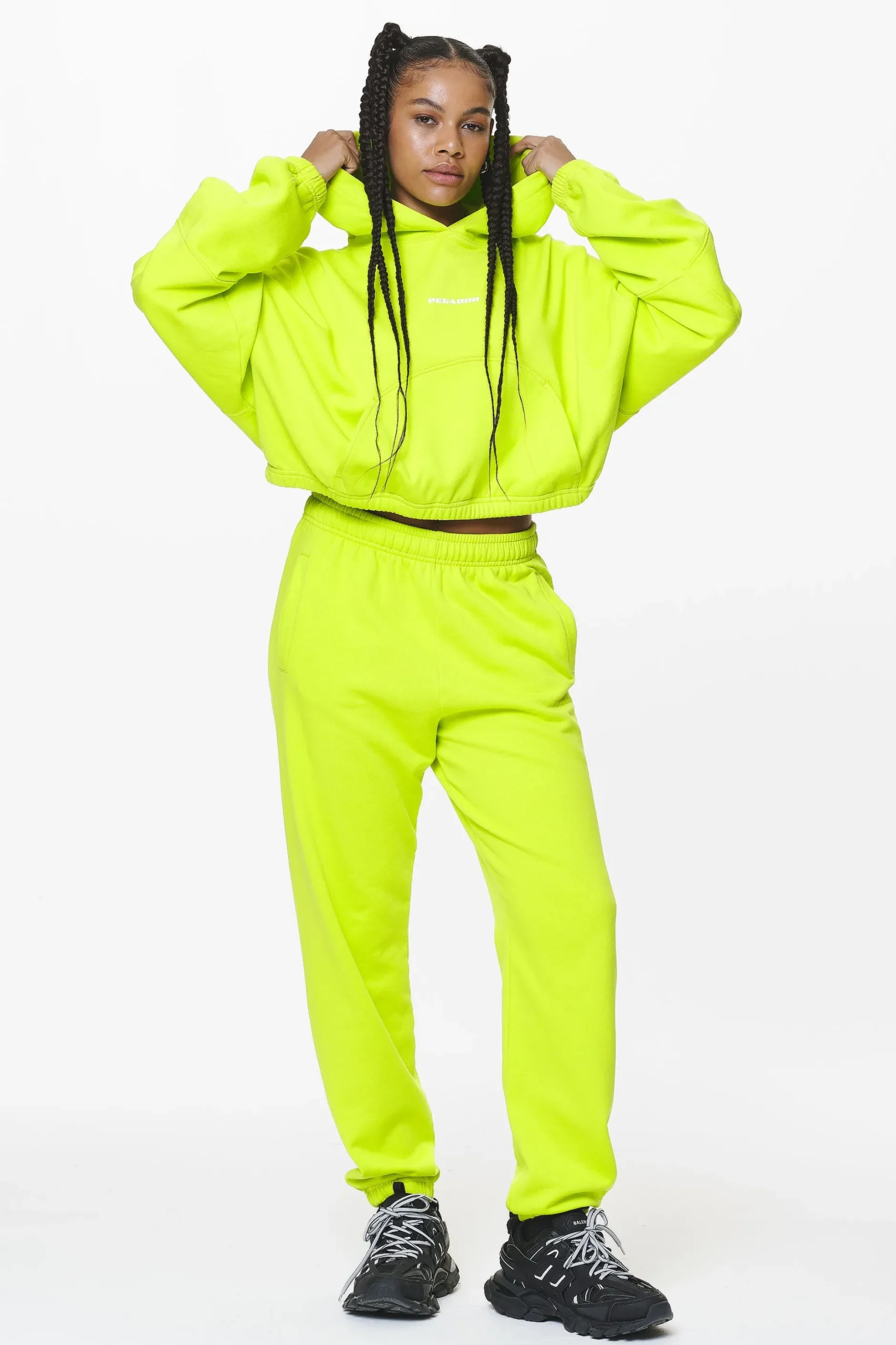 Pegador Pants|Villa High Waisted Sweat Pants Washed Lime Yellow Gum