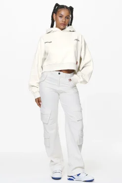 Pegador Hoodies|Vrena Oversized Cropped Hoodie Washed Salty Cream