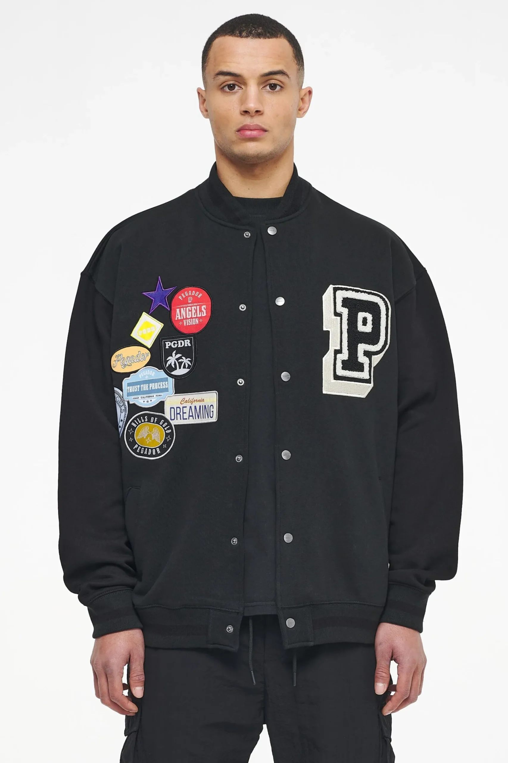Pegador Jackets|Whitney Varsity Jacket Washed Black Ink Black