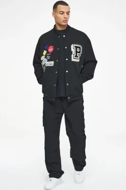 Pegador Jackets|Whitney Varsity Jacket Washed Black Ink Black