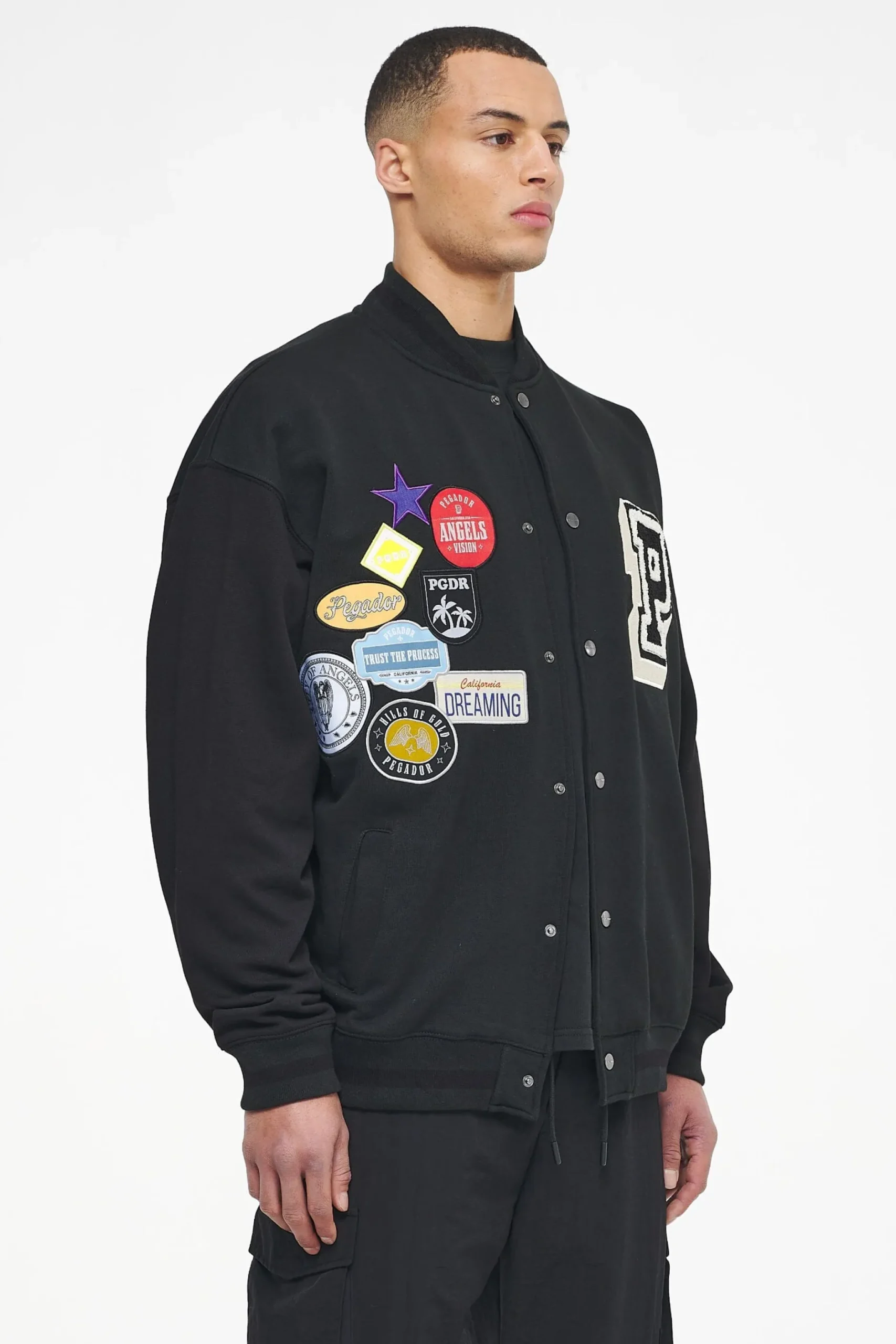 Pegador Jackets|Whitney Varsity Jacket Washed Black Ink Black