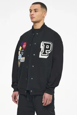 Pegador Jackets|Whitney Varsity Jacket Washed Black Ink Black