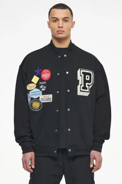 Pegador Jackets|Whitney Varsity Jacket Washed Black Ink Black