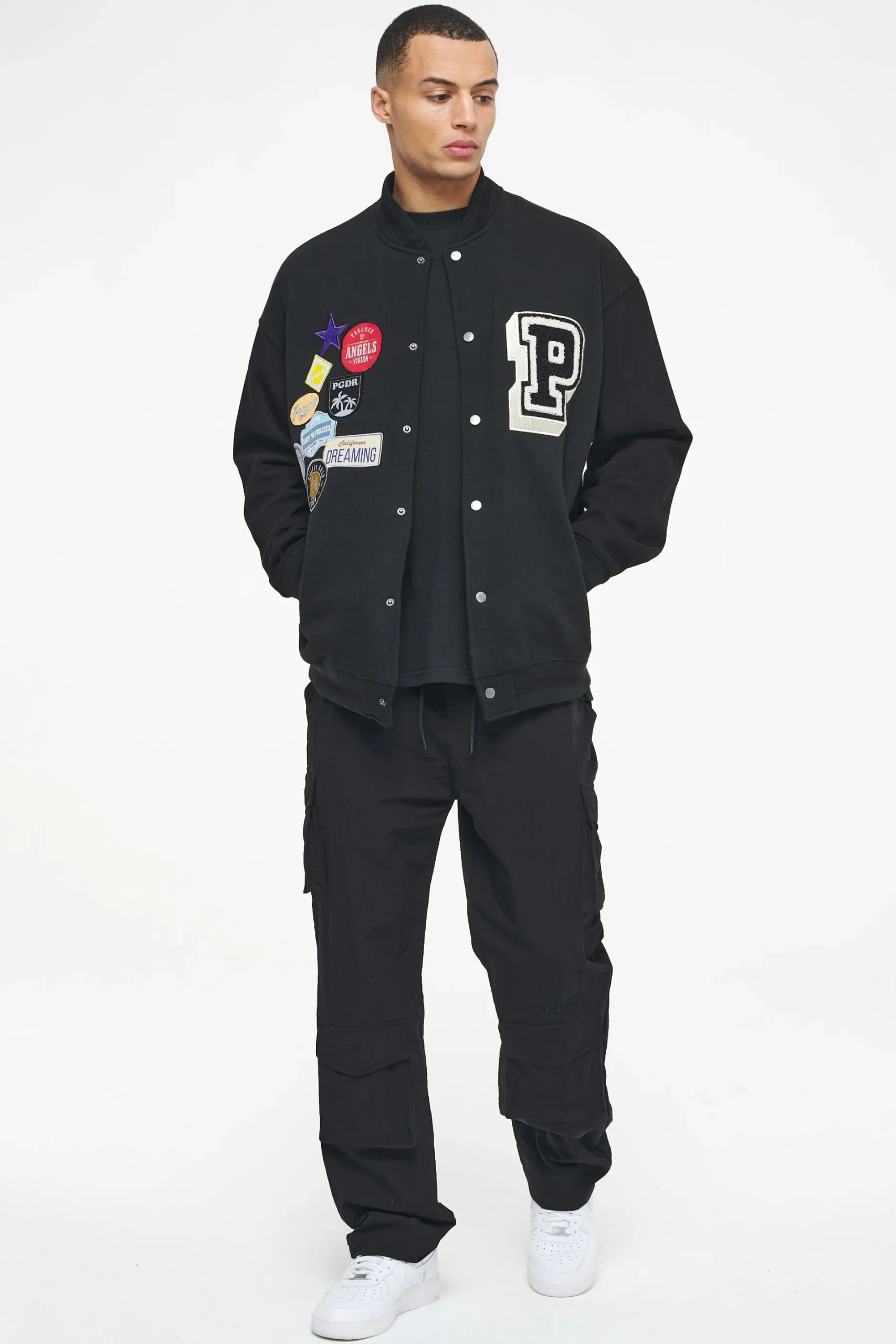 Pegador Jackets|Whitney Varsity Jacket Washed Black Ink Black