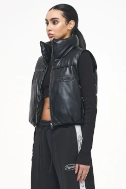 Pegador Vests|Zito Cropped Faux Leather Vest Black
