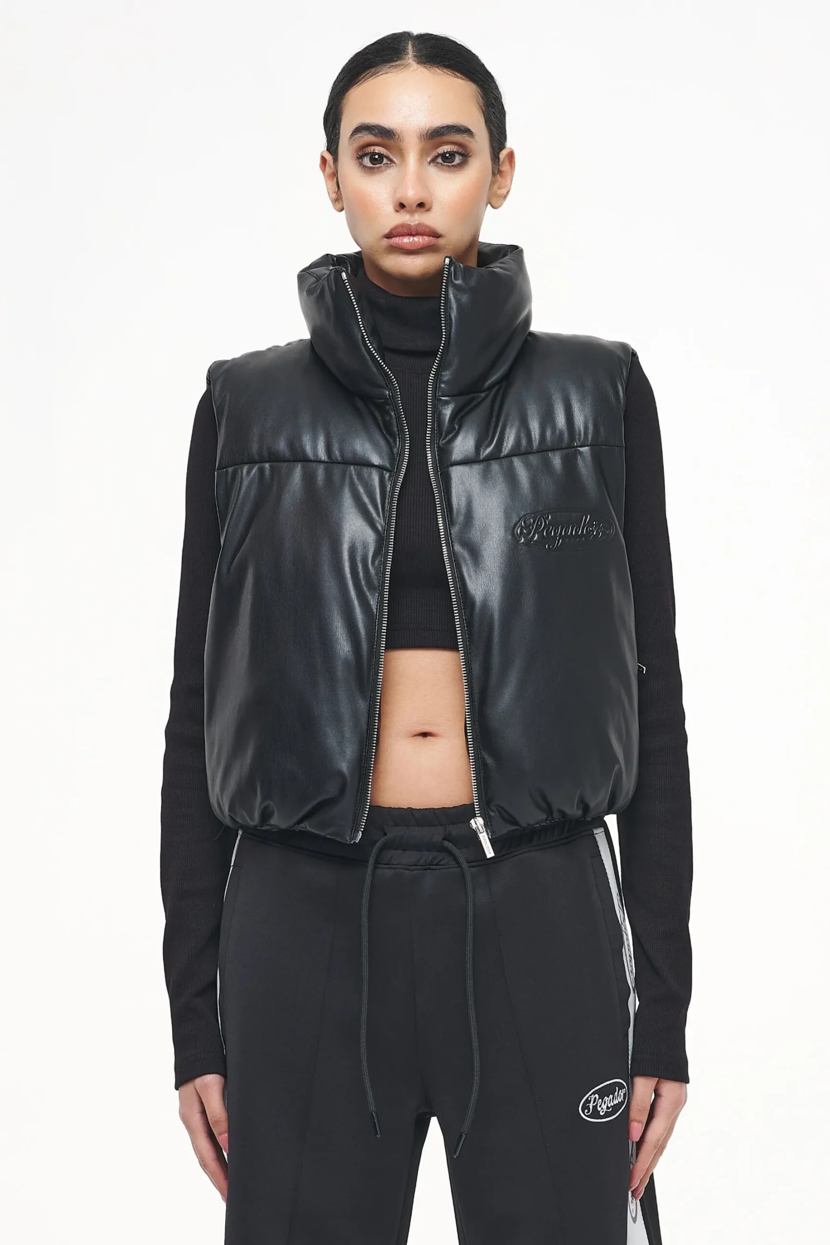Pegador Vests|Zito Cropped Faux Leather Vest Black