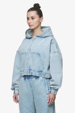 Pegador Zip Hoodies|Jackets|Zona Cropped Denim Zip Jacket Washed Pale Blue
