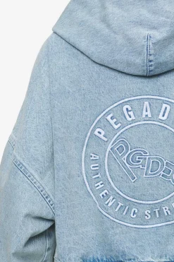 Pegador Zip Hoodies|Jackets|Zona Cropped Denim Zip Jacket Washed Pale Blue