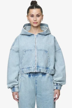 Pegador Zip Hoodies|Jackets|Zona Cropped Denim Zip Jacket Washed Pale Blue